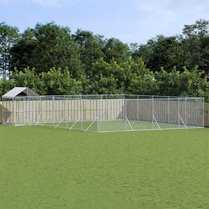 Hondenkennel Met Dak 4X4X2,5 M Gegalvaniseerd Staal Zilver