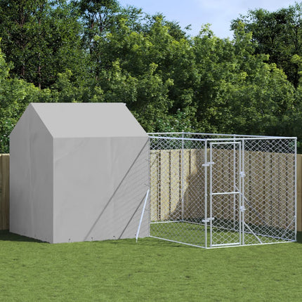 Hondenkennel Met Dak 6X6X2,5 M Gegalvaniseerd Staal Zilver