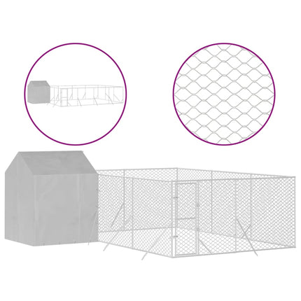 Hondenkennel Met Dak 6X6X2,5 M Gegalvaniseerd Staal Zilver