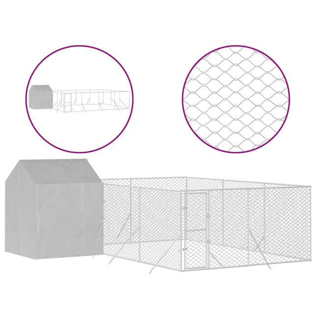 Hondenkennel Met Dak 6X6X2,5 M Gegalvaniseerd Staal Zilver