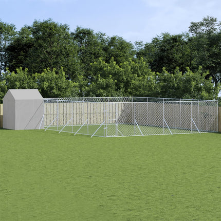Hondenkennel Met Dak 6X6X2,5 M Gegalvaniseerd Staal Zilver