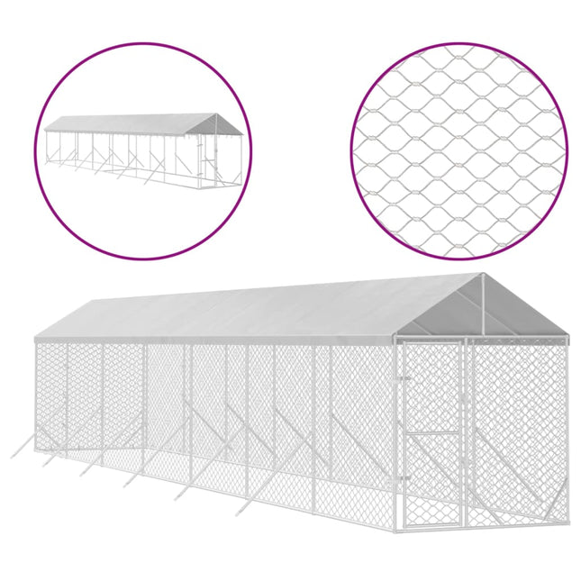 Hondenkennel Met Dak 2X14X2,5 M Gegalvaniseerd Staal Zilver