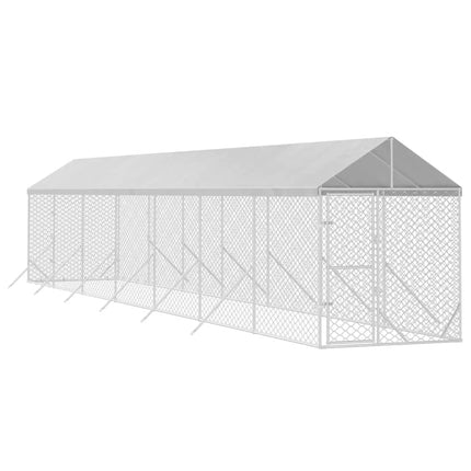 Hondenkennel Met Dak 2X14X2,5 M Gegalvaniseerd Staal Zilver