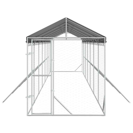 Hondenkennel Met Dak 2X14X2,5 M Gegalvaniseerd Staal Zilver