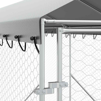 Hondenkennel Met Dak 2X14X2,5 M Gegalvaniseerd Staal Zilver