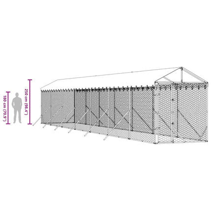 Hondenkennel Met Dak 2X14X2,5 M Gegalvaniseerd Staal Zilver