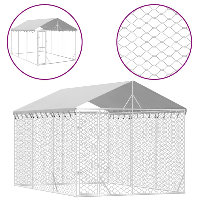 Hondenkennel Met Dak 3X4,5X2,5 M Gegalvaniseerd Staal Zilver