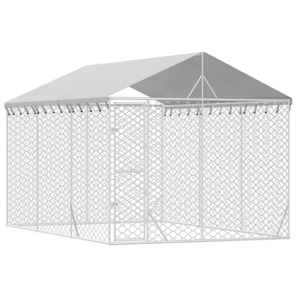 Hondenkennel Met Dak 3X4,5X2,5 M Gegalvaniseerd Staal Zilver