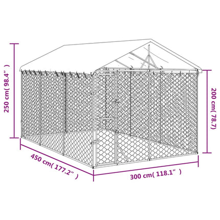 Hondenkennel Met Dak 3X4,5X2,5 M Gegalvaniseerd Staal Zilver