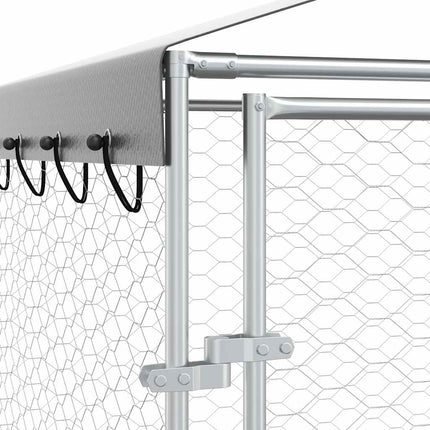 Hondenkennel Met Dak 3X4,5X2,5 M Gegalvaniseerd Staal Zilver