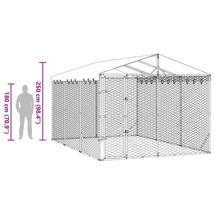 Hondenkennel Met Dak 3X4,5X2,5 M Gegalvaniseerd Staal Zilver