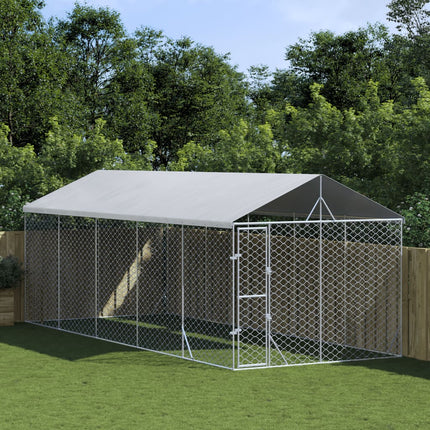 Hondenkennel Met Dak 3X4,5X2,5 M Gegalvaniseerd Staal Zilver
