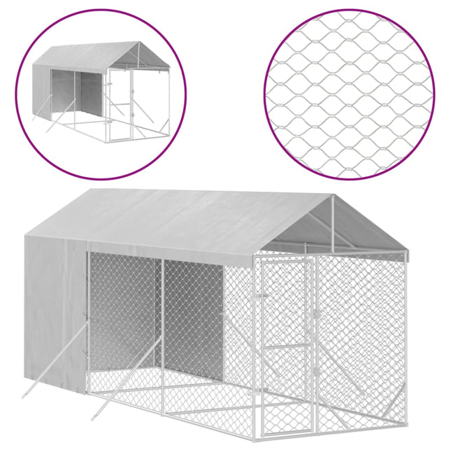Hondenkennel Met Dak 2X6X2,5 M Gegalvaniseerd Staal Zilverkleur
