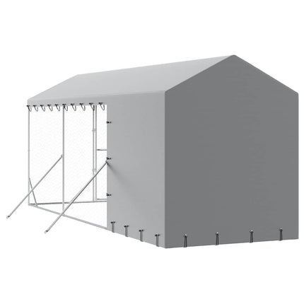 Hondenkennel Met Dak 2X6X2,5 M Gegalvaniseerd Staal Zilverkleur