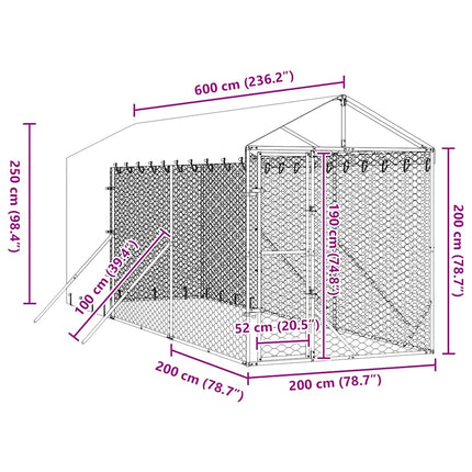 Hondenkennel Met Dak 2X6X2,5 M Gegalvaniseerd Staal Zilverkleur