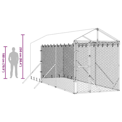 Hondenkennel Met Dak 2X6X2,5 M Gegalvaniseerd Staal Zilverkleur