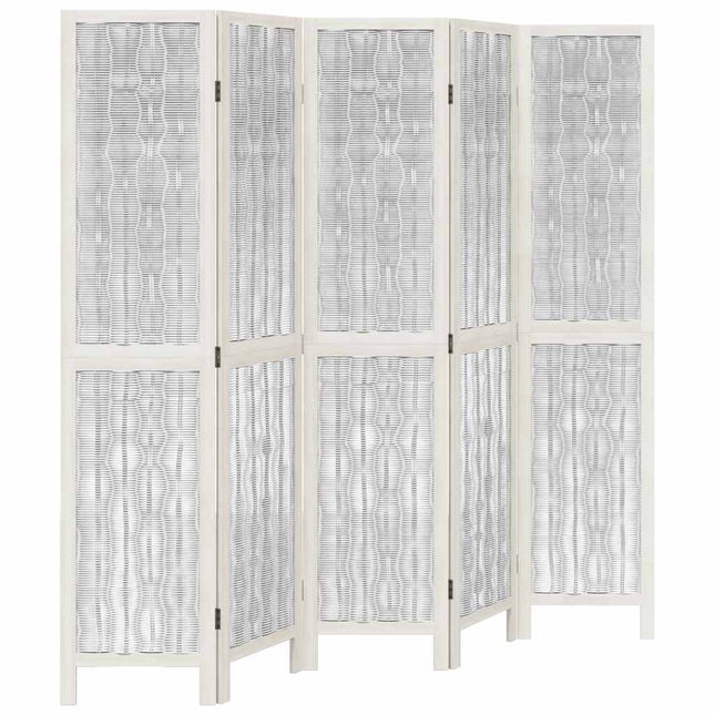 Kamerscherm Met 5 Panelen Massief Paulowniahout Wit