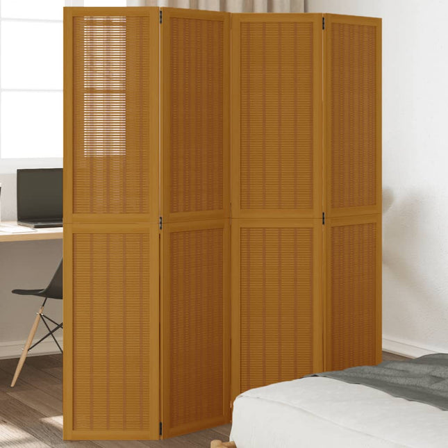 Kamerscherm Met 4 Panelen Massief Paulowniahout Bruin