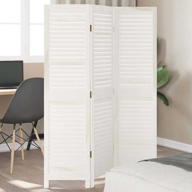 Kamerscherm Met 4 Panelen Massief Paulowniahout Retro Wit
