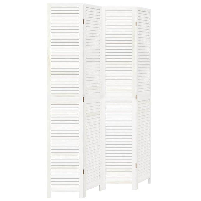 Kamerscherm Met 4 Panelen Massief Paulowniahout Retro Wit
