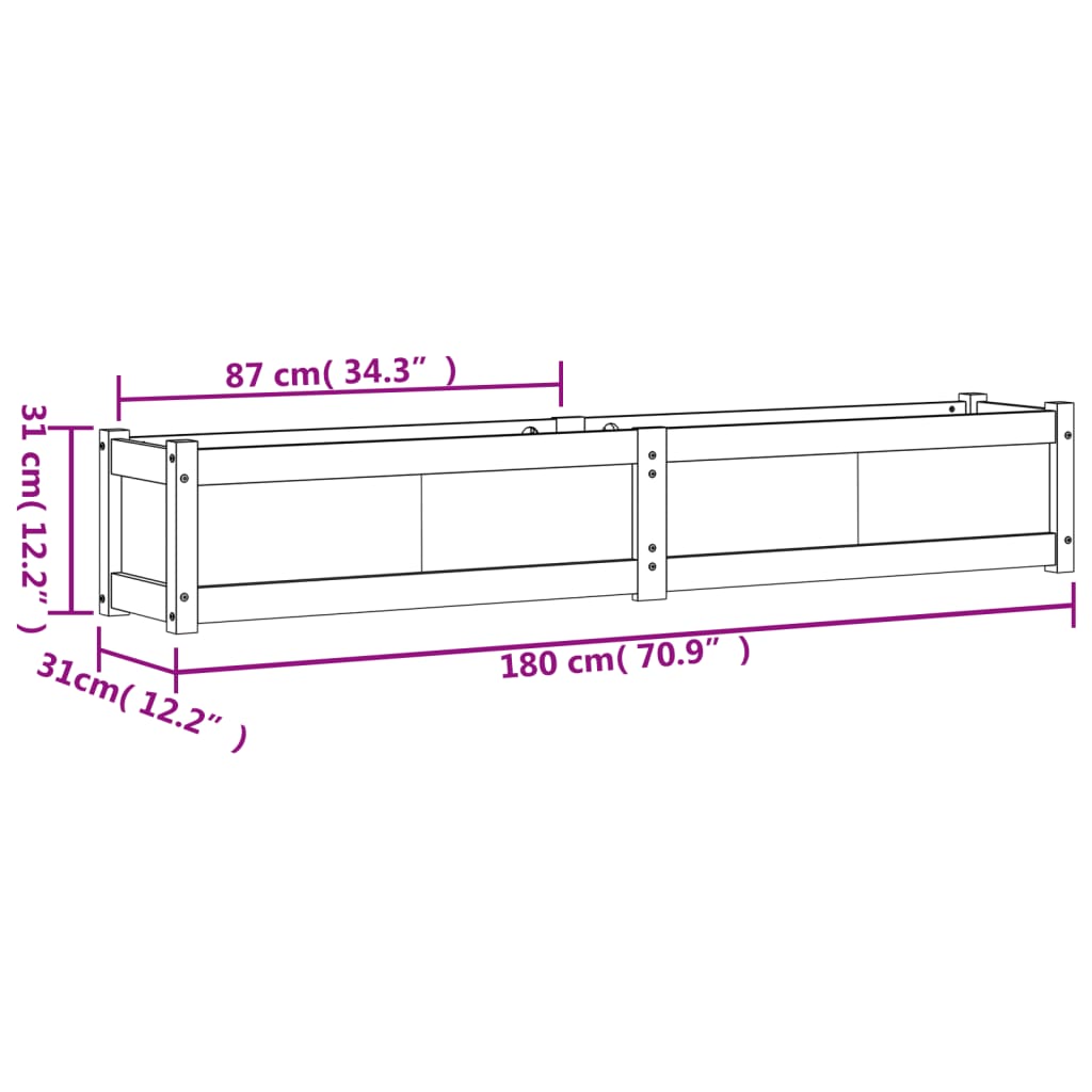 Plantenbak 180X31X31 Cm Massief Grenenhout Wit