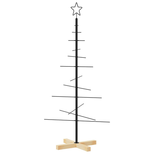 Kerstdecoratie kerstboom met houten basis 120 cm metaal zwart