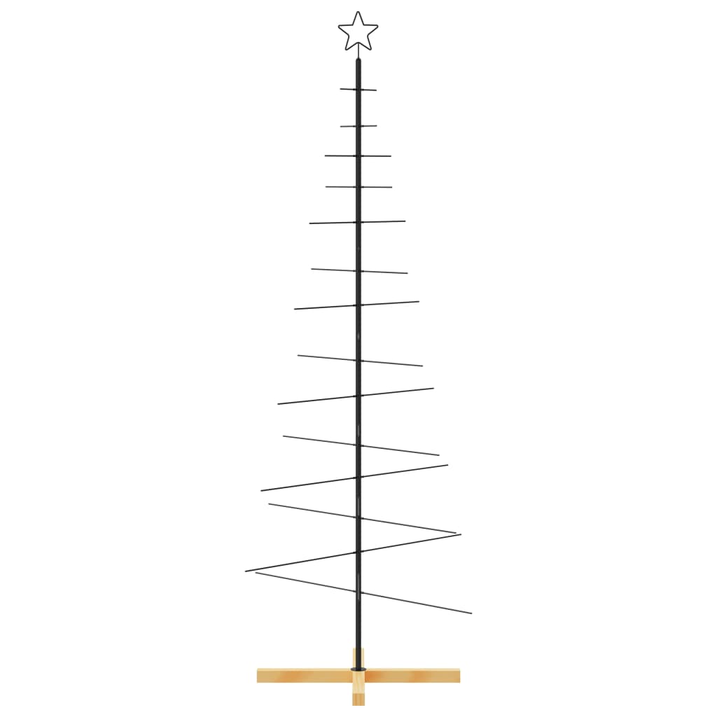 Kerstdecoratie kerstboom met houten basis 180 cm metaal zwart