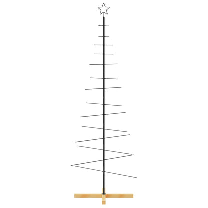 Kerstdecoratie kerstboom met houten basis 180 cm metaal zwart