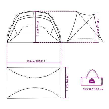 Strandtent 274X178X170/148 Cm 185T Polyester Azuur Blauw