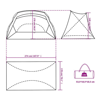 Strandtent 274X178X170/148 Cm 185T Polyester Grijs