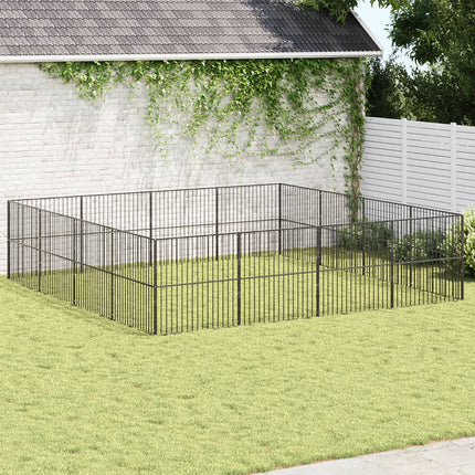 Hondenkennel 4 Panelen Gepoedercoat Staal Zwart
