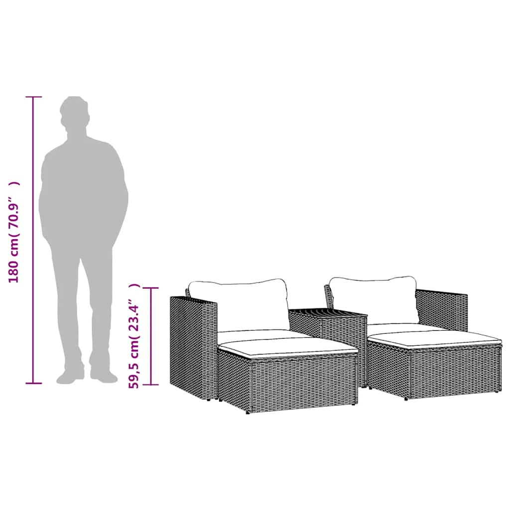 5-Delige Loungeset Met Kussens Poly Rattan Acacia