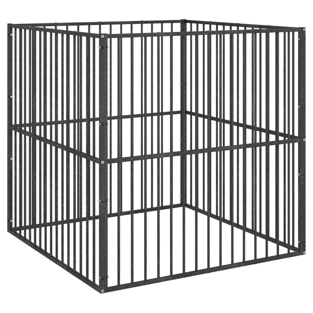 Hondenkennel 4 Panelen Gepoedercoat Staal Zwart