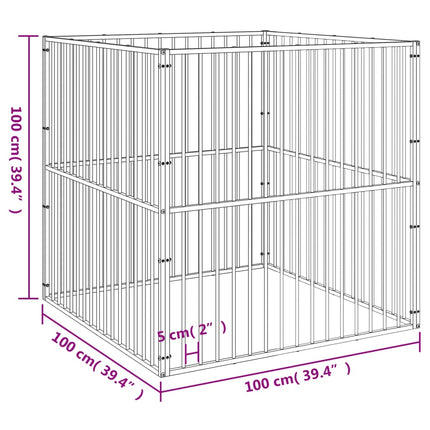 Hondenkennel 4 Panelen Gepoedercoat Staal Zwart