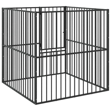 Hondenkennel 4 Panelen Gepoedercoat Staal Zwart