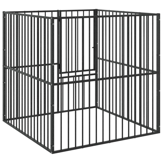 Hondenkennel 4 Panelen Gepoedercoat Staal Zwart