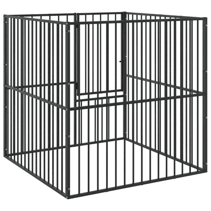 Hondenkennel 4 Panelen Gepoedercoat Staal Zwart