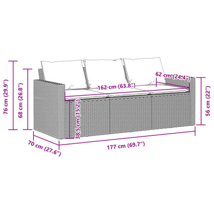 Tuinbank 3-Zits Met Kussens Poly Rattan