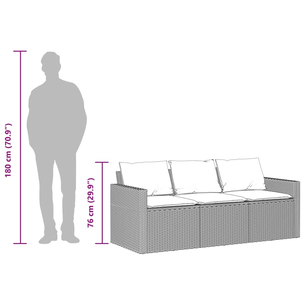 Tuinbank 3-Zits Met Kussens Poly Rattan