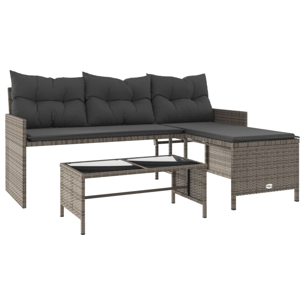 Tuinbank Met Tafel En Kussens L-Vormig Poly Rattan