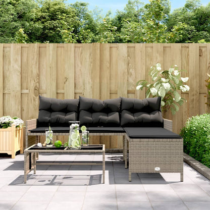 Tuinbank Met Tafel En Kussens L-Vormig Poly Rattan
