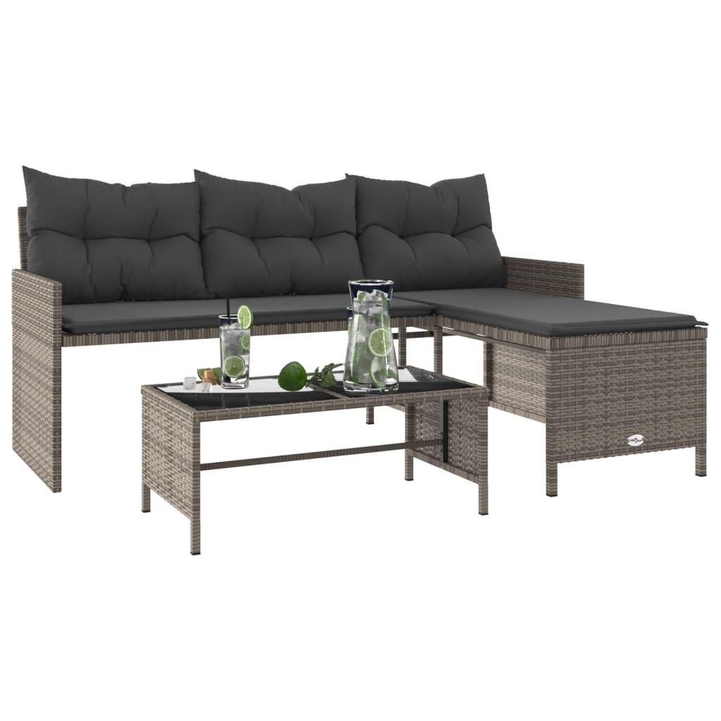Tuinbank Met Tafel En Kussens L-Vormig Poly Rattan
