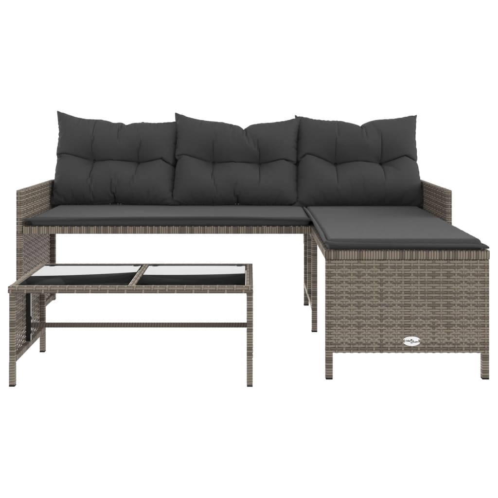 Tuinbank Met Tafel En Kussens L-Vormig Poly Rattan