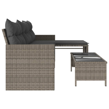 Tuinbank Met Tafel En Kussens L-Vormig Poly Rattan