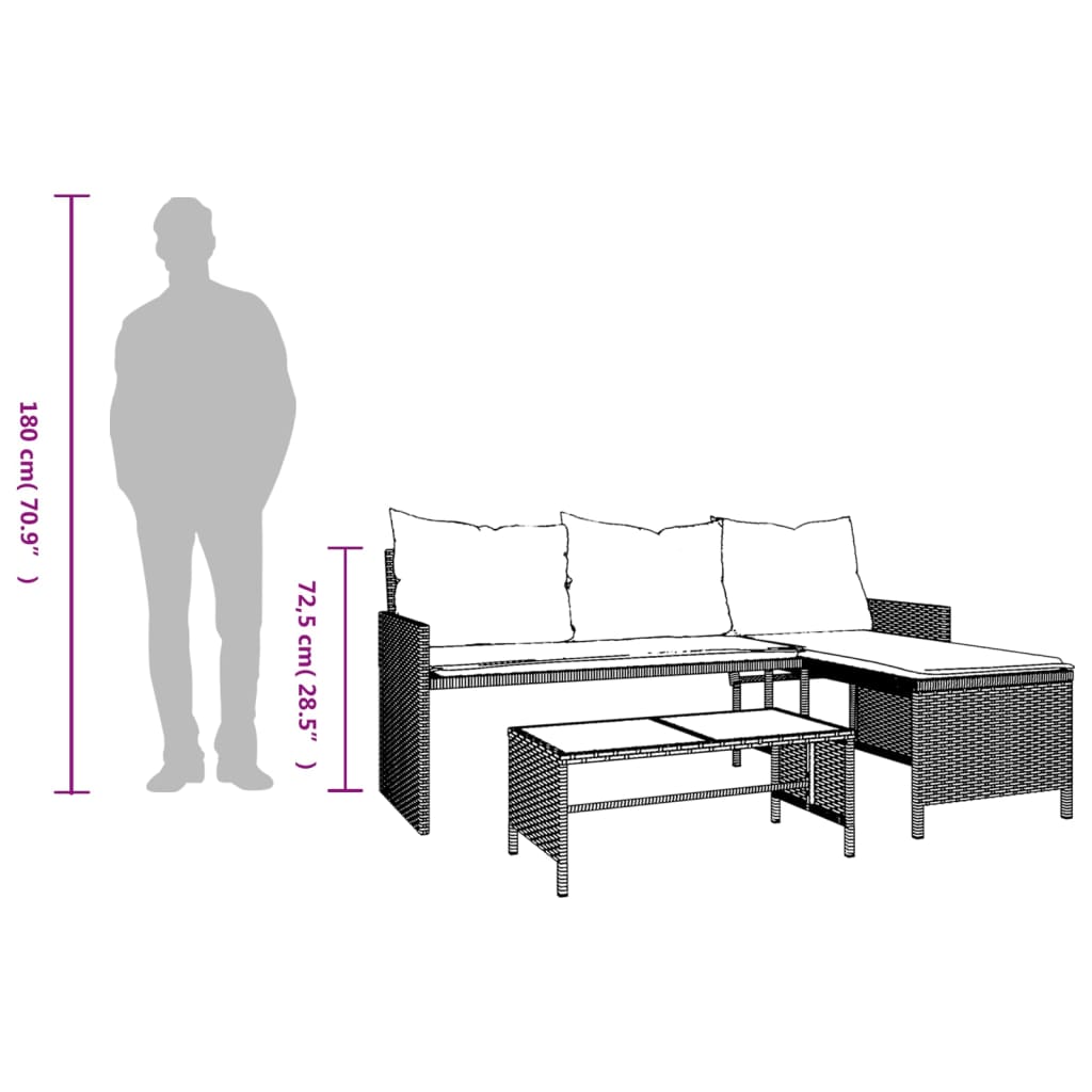 Tuinbank Met Tafel En Kussens L-Vormig Poly Rattan