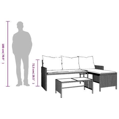 Tuinbank Met Tafel En Kussens L-Vormig Poly Rattan