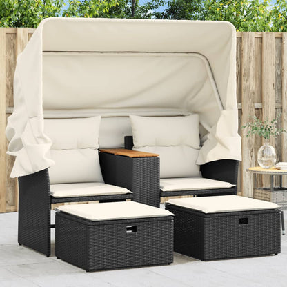 Tuinbank 2-Zits En Voetenbanken Poly Rattan