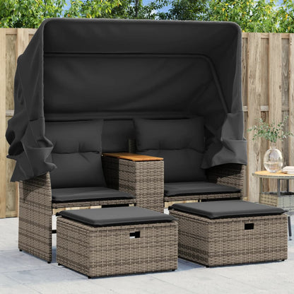 Tuinbank 2-Zits En Voetenbanken Poly Rattan