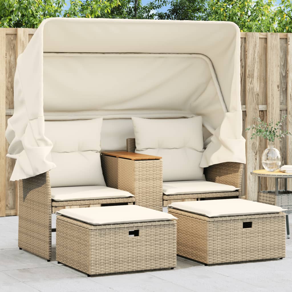 Tuinbank 2-Zits En Voetenbanken Poly Rattan