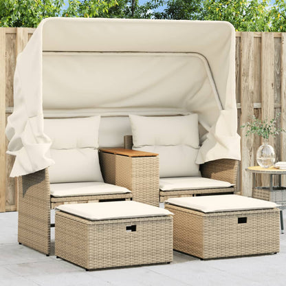 Tuinbank 2-Zits En Voetenbanken Poly Rattan